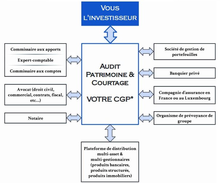 Schéma résumant Audit Patrimoine & Courtage